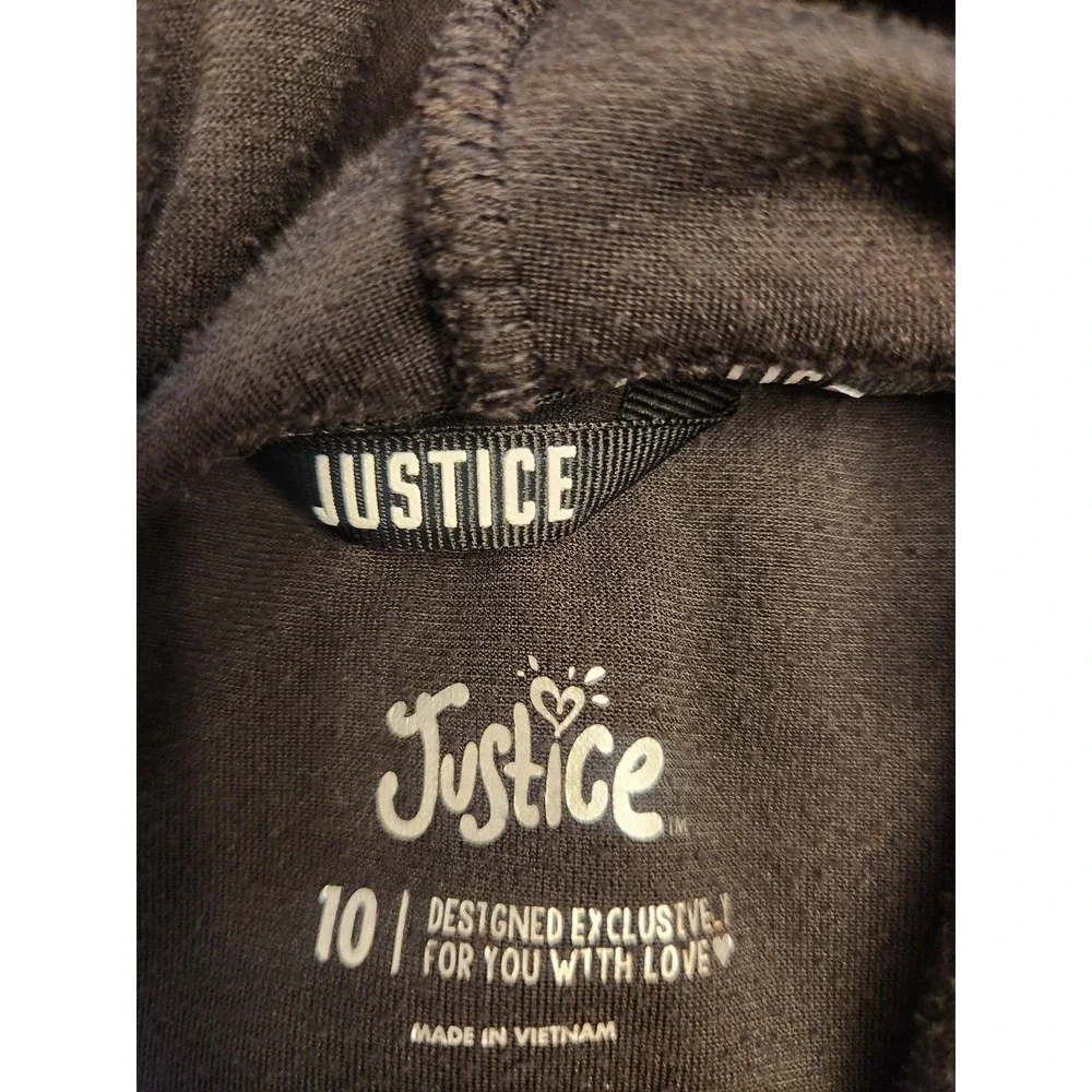 Justice Hoodie Girls Size 10 Black Velour Pullover Kangaroo Pocket Logo‎ Youth